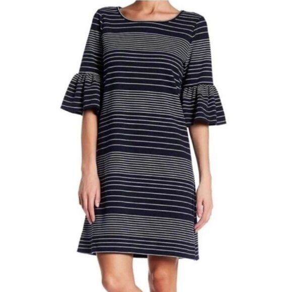 Max Studio Ruffled Short Bell Sleeve Striped Dress Size Small - Picture 1 of 10
